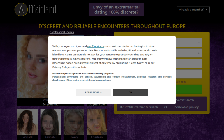 affairland.com Erfahrungen & Bewertungen Webseite Screenshot
