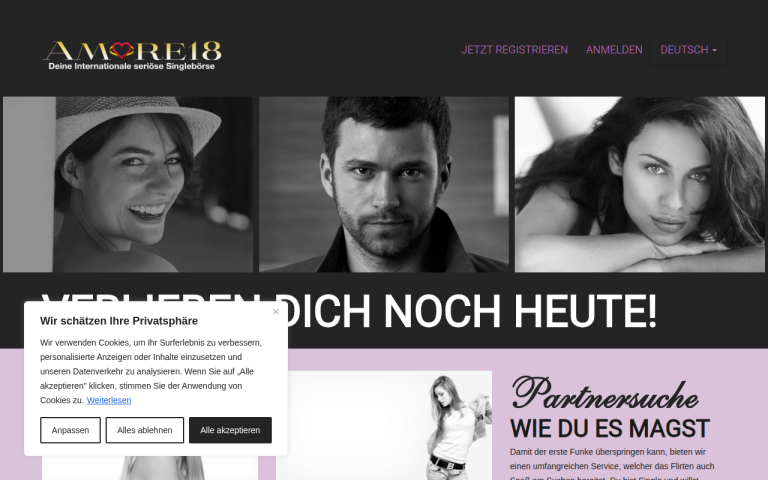 amore18.de Erfahrungen & Bewertungen Webseite Screenshot