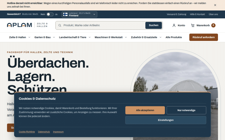 aplamzelte.com Erfahrungen & Bewertungen Webseite Screenshot