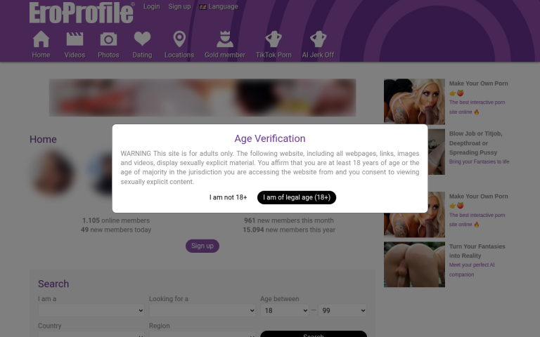 eroprofile.com Erfahrungen & Bewertungen Webseite Screenshot
