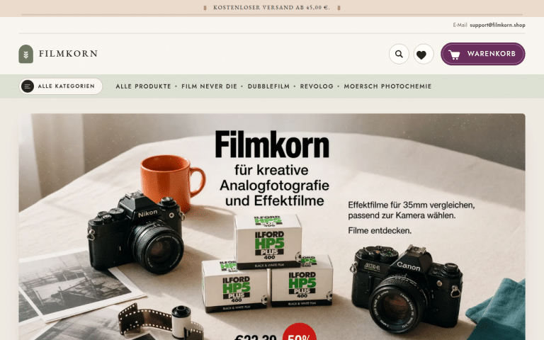 filmkorn.shop Erfahrungen & Bewertungen Webseite Screenshot