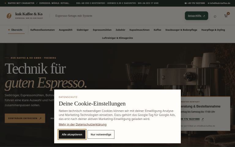 kuk-kaffee.de Erfahrungen & Bewertungen Webseite Screenshot