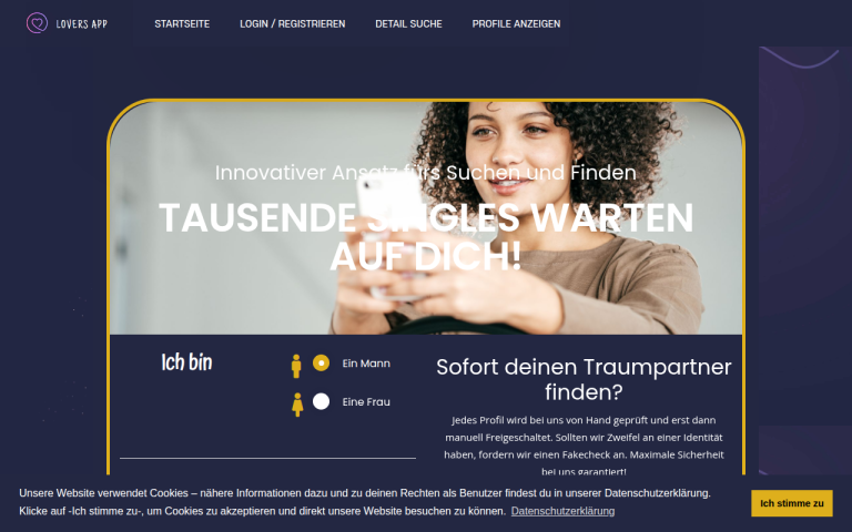 lovers-app.com Erfahrungen & Bewertungen Webseite Screenshot