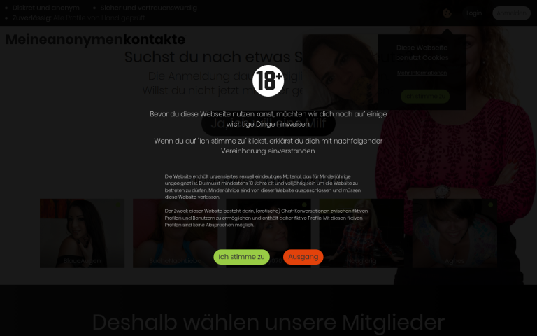 meineanonymenkontakte.com Erfahrungen & Bewertungen Webseite Screenshot