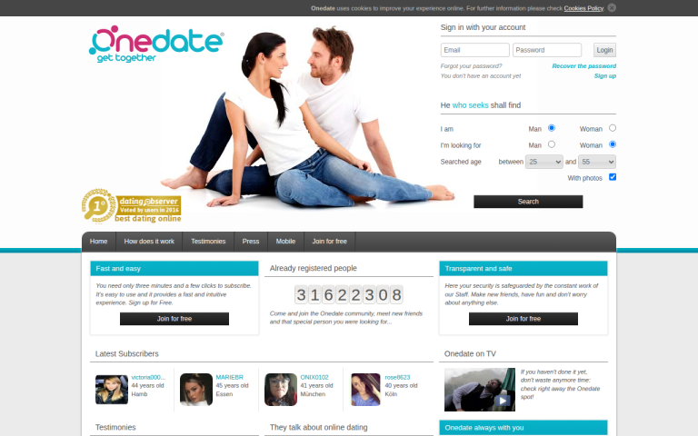 onedate.com Erfahrungen & Bewertungen Webseite Screenshot