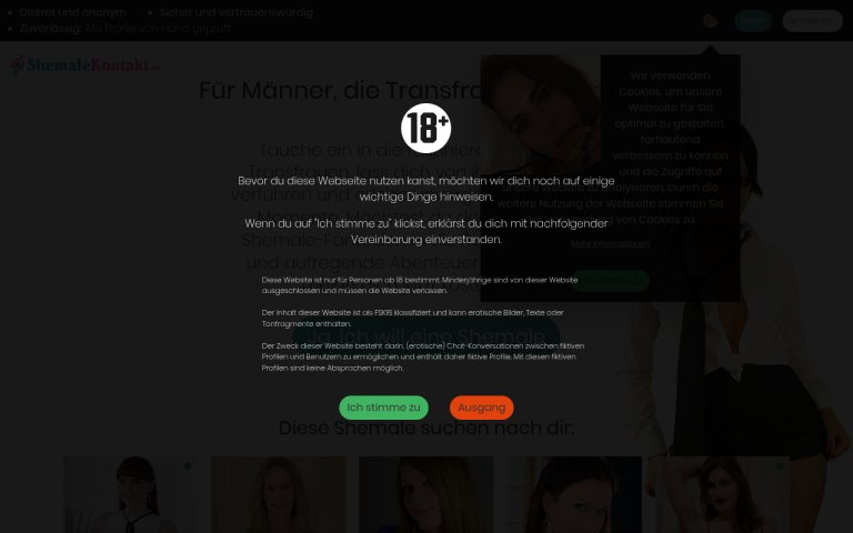 shemalekontakt.de Erfahrungen & Bewertungen Webseite Screenshot