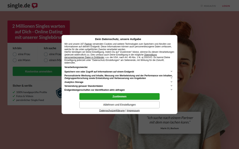 single.de Erfahrungen & Bewertungen Webseite Screenshot