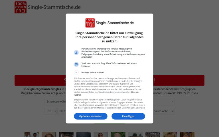 single-stammtische.de Erfahrungen & Bewertungen Webseite Screenshot