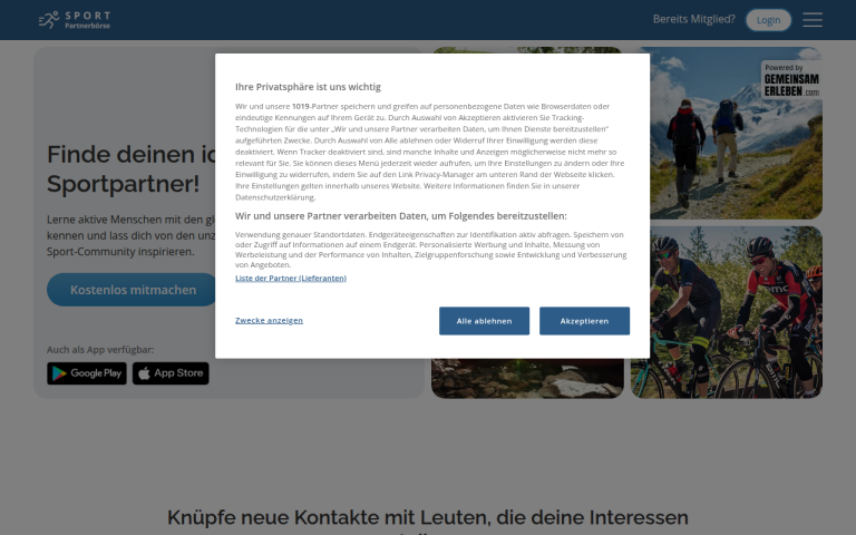 sportpartnerboerse.com Erfahrungen & Bewertungen Webseite Screenshot