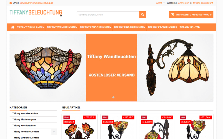 tiffanybeleuchtung.at Erfahrungen & Bewertungen Webseite Screenshot