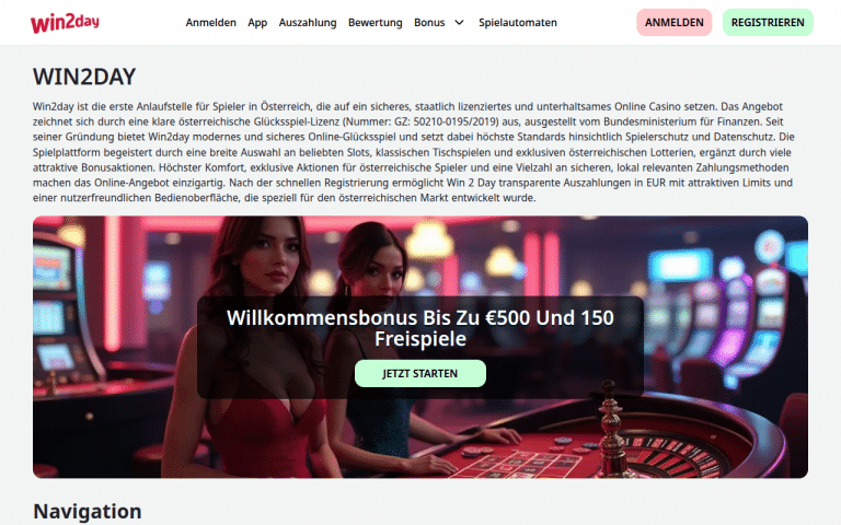 win2daycasino.at Erfahrungen & Bewertungen Webseite Screenshot